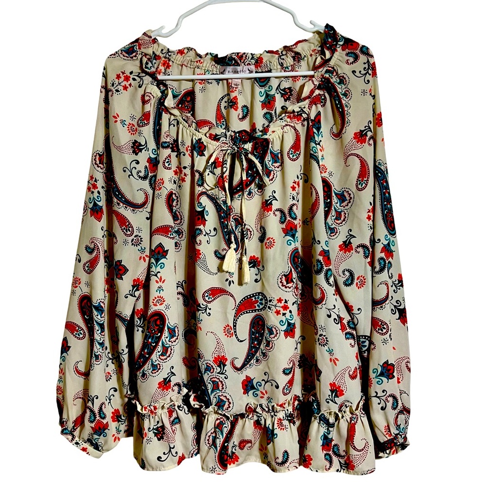 Nanette Lepore Woman’s Cream Ruffled Paisley Print Blouse